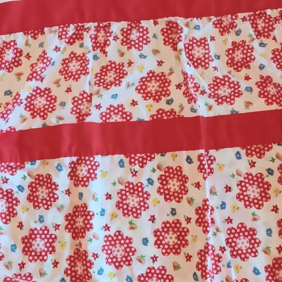 Vtg Half Apron Cotton Tieback Red White Floral 2 Pockets 60s Size Small Or Child - Picture 4 of 11